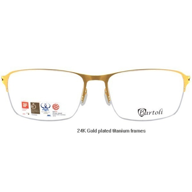 High-End 24K Plated Titanium Square Semi-Mutre Glasses for Men Bartholi BA6453