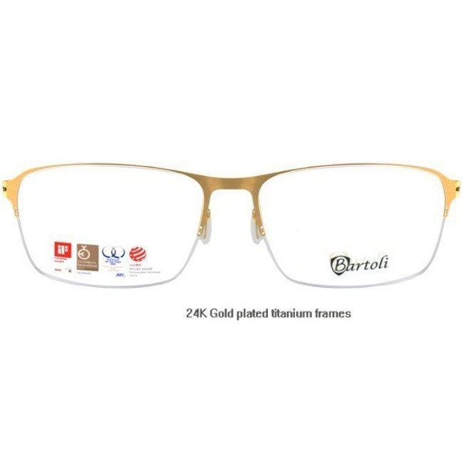High-End 24K Plated Titanium Square Semi-Mutre Glasses for Men Bartholi BA6451